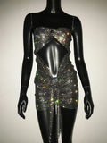 Rhinestone Mesh Backless Mini Dress