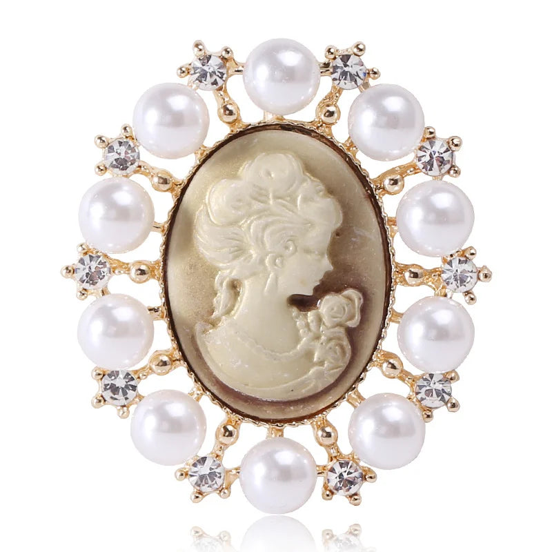 Victorian Cameo Brooch | Pearl & Crystal | Vintage Portrait Pin