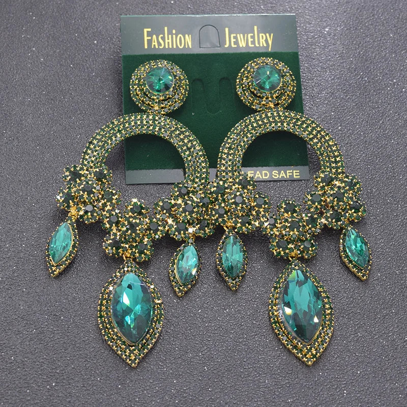 Oversized Crystal Drop Earrings | Rhinestone Pendant | Stage Jewelry