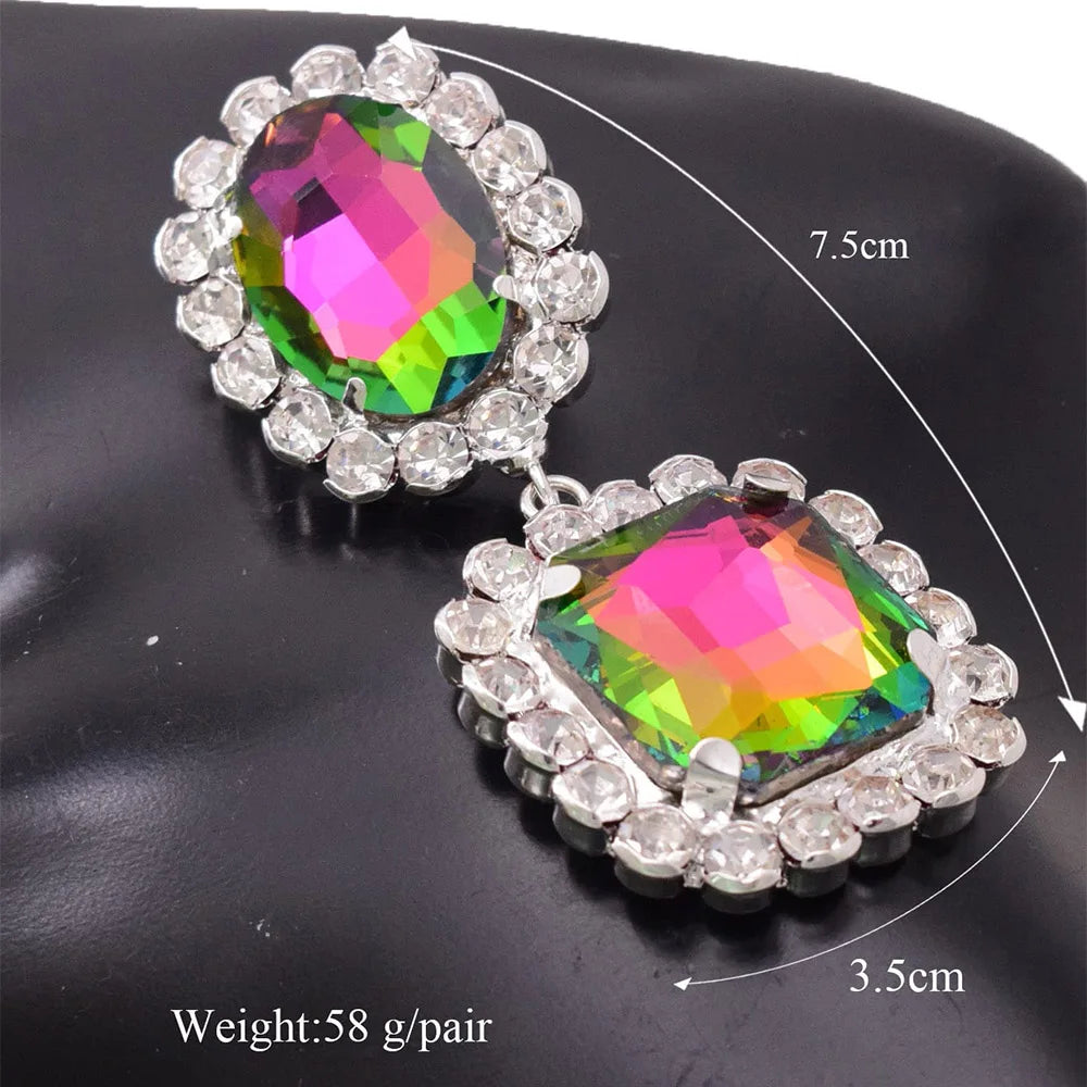 Oversized Glass Gemstone Drop Earrings | Statement Crystal | 4 Styles