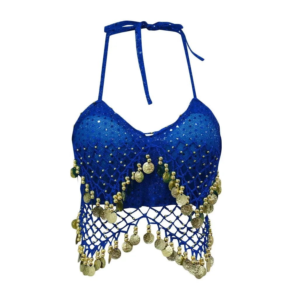 Beaded Coin Tassel Belly Dance Bra | Adjustable | Belly Dance & Stage | One Size