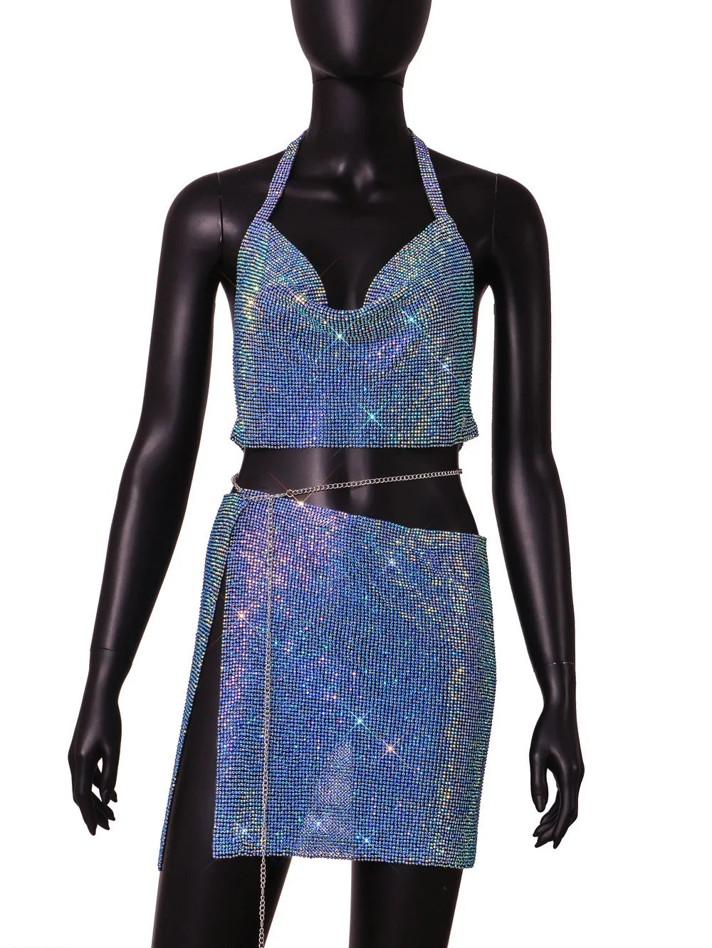 Metal Sequin Crop Top & Slit Skirt Set