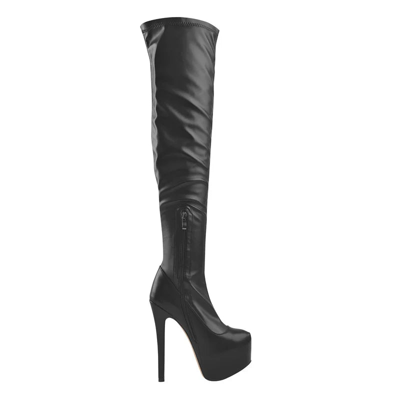 Black Over-the-Knee Platform Boots | 15–16 cm Heel
