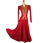 Red Ballroom Dance Dress | Gold Embroidery | XXS-XXL