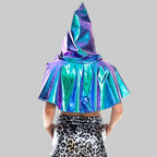 Metallic Hooded Cape - Shiny Holographic Cloak for Stage & Performance