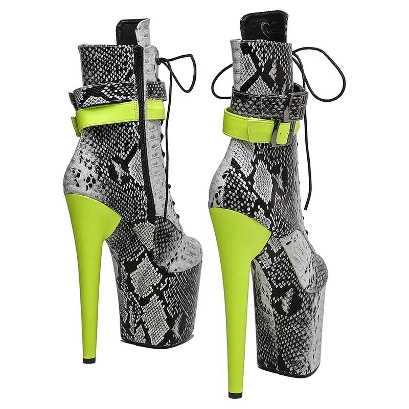 20CM Platform Ankle Boots - Snake Print High Heel Pole Dance Boots