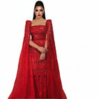 Sequin Beaded A-Line Gown | Square Neck Cap Sleeve | 5 Colors