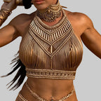 Bohemian Desert Dream Tassel Crop Top & Maxi Skirt Set - Festival & Performance Wear