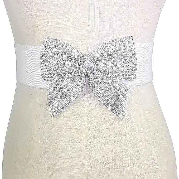 Rhinestone Bow Wide Elastic Belt | Stage & Bridal