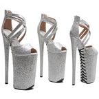 10-Inch Glitter Platform Sandals - Ankle Strap Dance Heels