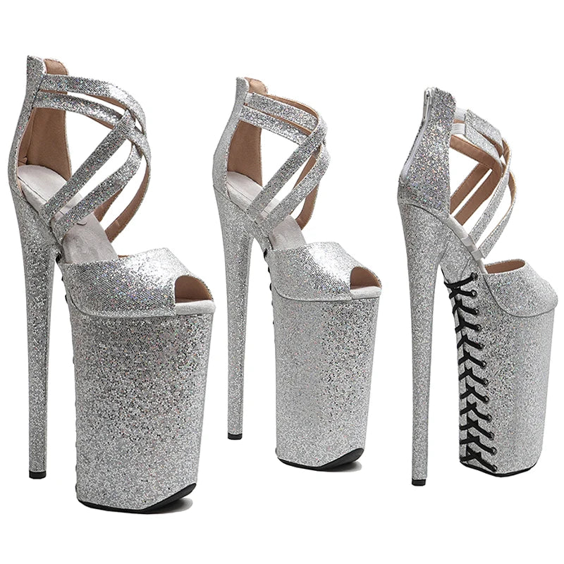 10-Inch Glitter Platform Sandals - Ankle Strap Dance Heels