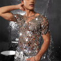 Men’s Sequin Mesh Top | Silver Discs