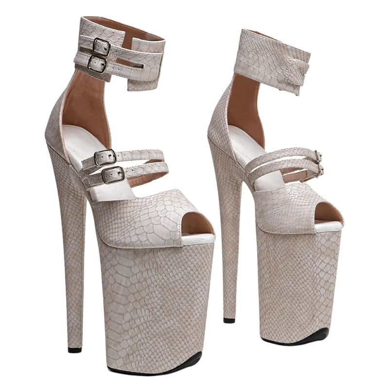 9-Inch Snake Print Open-Toe Platform Sandals - High Heel Performance Shoes