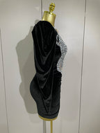 Crystal Deep-V Velvet Mini Dress | Long Sleeve | Stage