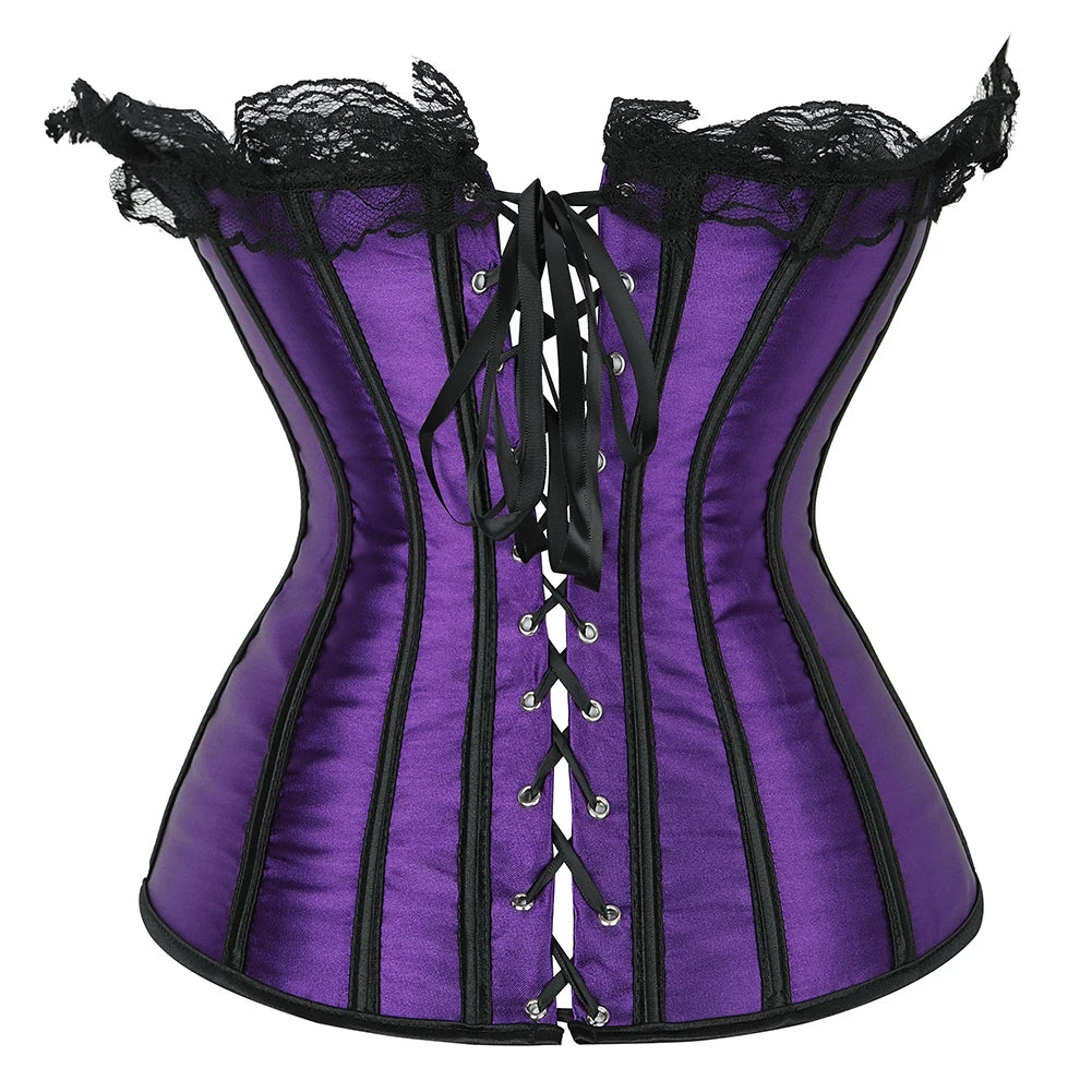 Purple Satin Overbust Corset | Lace-Up Boned Bustier