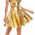 Holographic Pleated Mini Skirt | Metallic Shiny | Stage & Rave