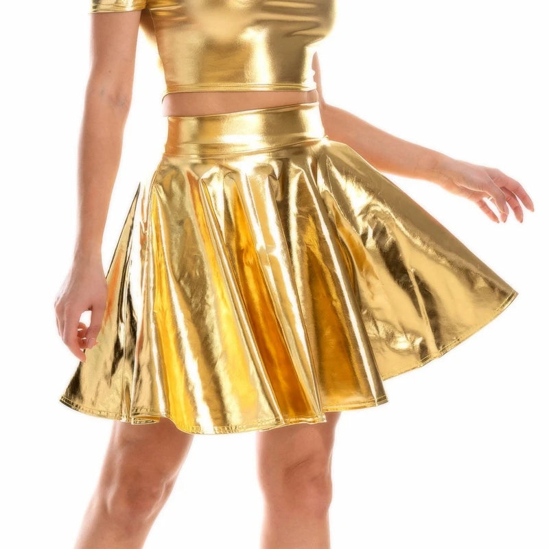 Holographic Pleated Mini Skirt | Metallic Shiny | Stage & Rave