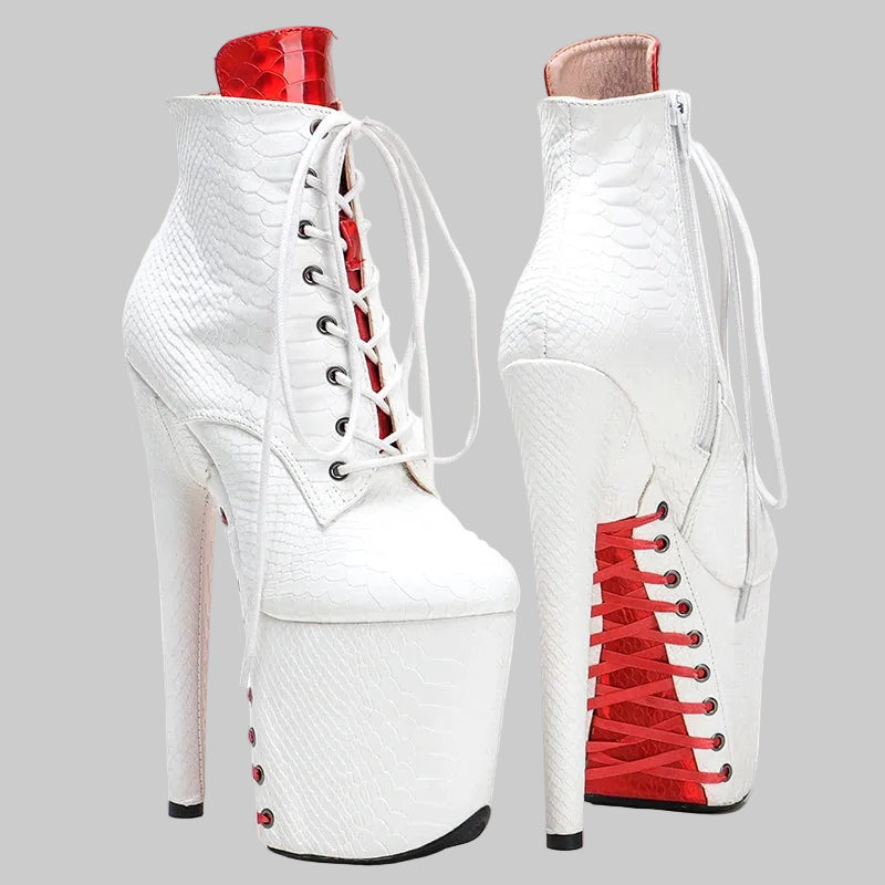 20CM Snake Print Platform Boots - Closed Toe High Heel Pole Dance Shoes
