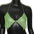 Rhinestone Metal Sequin V-Neck Halter Crop Top