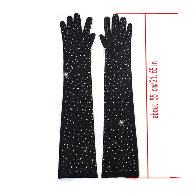 Mesh Opera Gloves | Rhinestone Sparkle