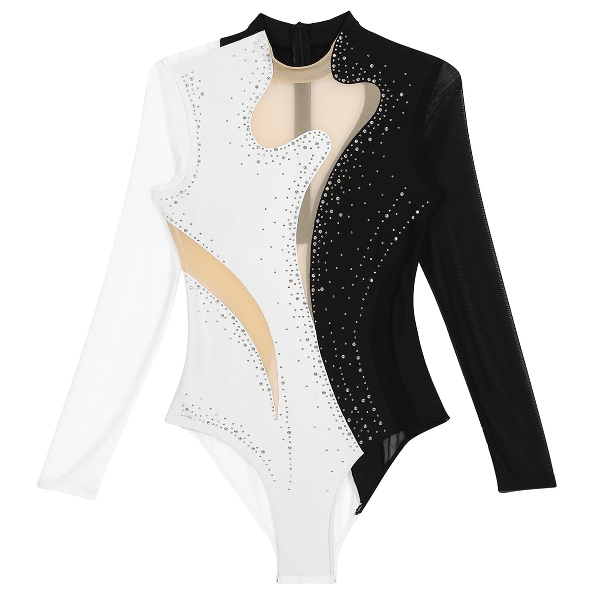 Dance Leotard | Rhinestone Color-Block Mesh