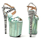 23cm Platform Sandals - Zebra Stripe Open Toe Dance Heels