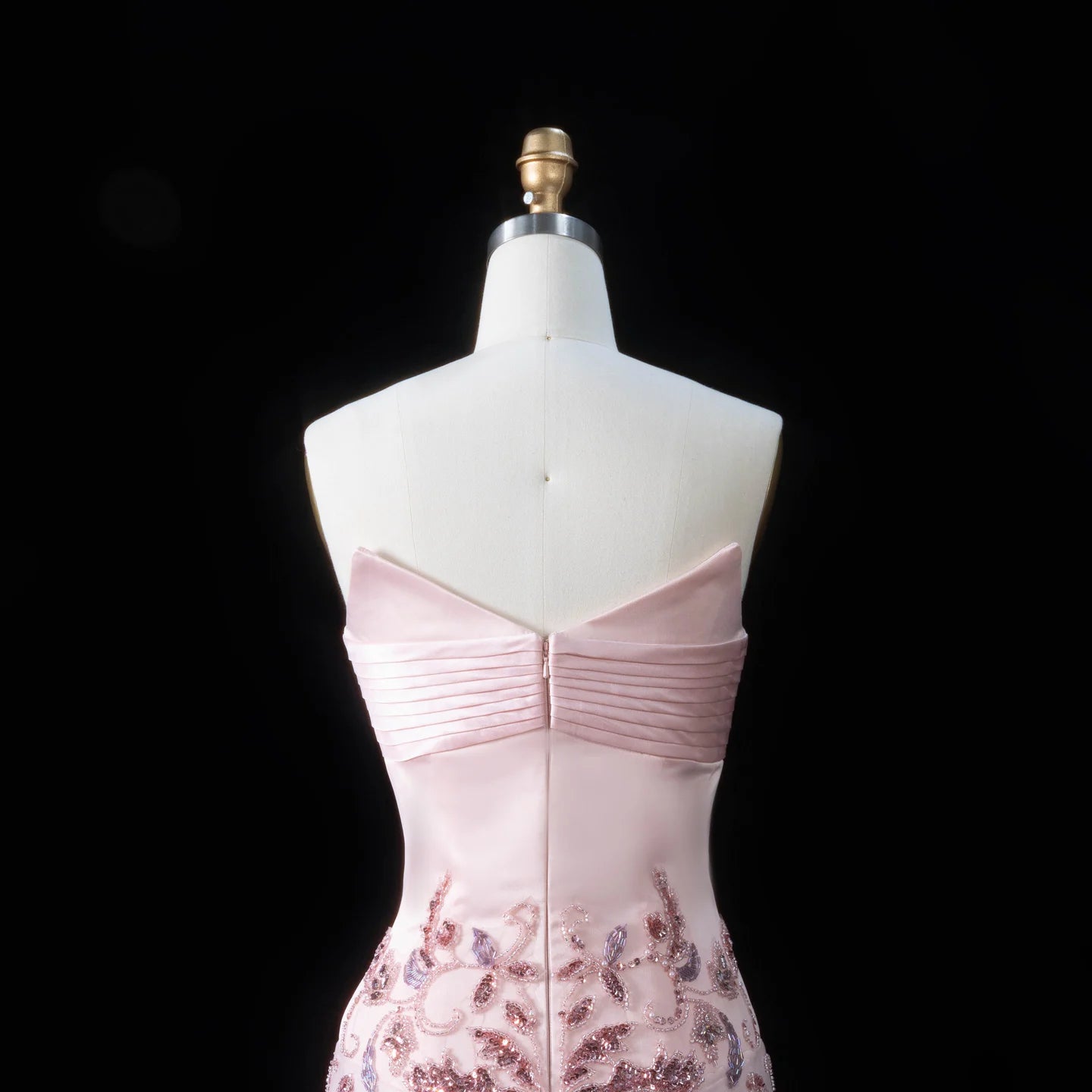 Beaded Sequin A-Line Gown | V-Neck Pleated Tulle | Blush Pink