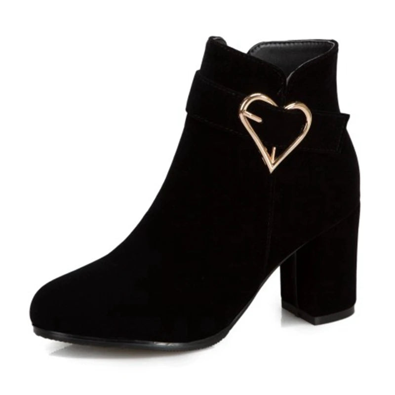 Flock Ankle Boots | Square Heel | Lace-Up | EU 33–52