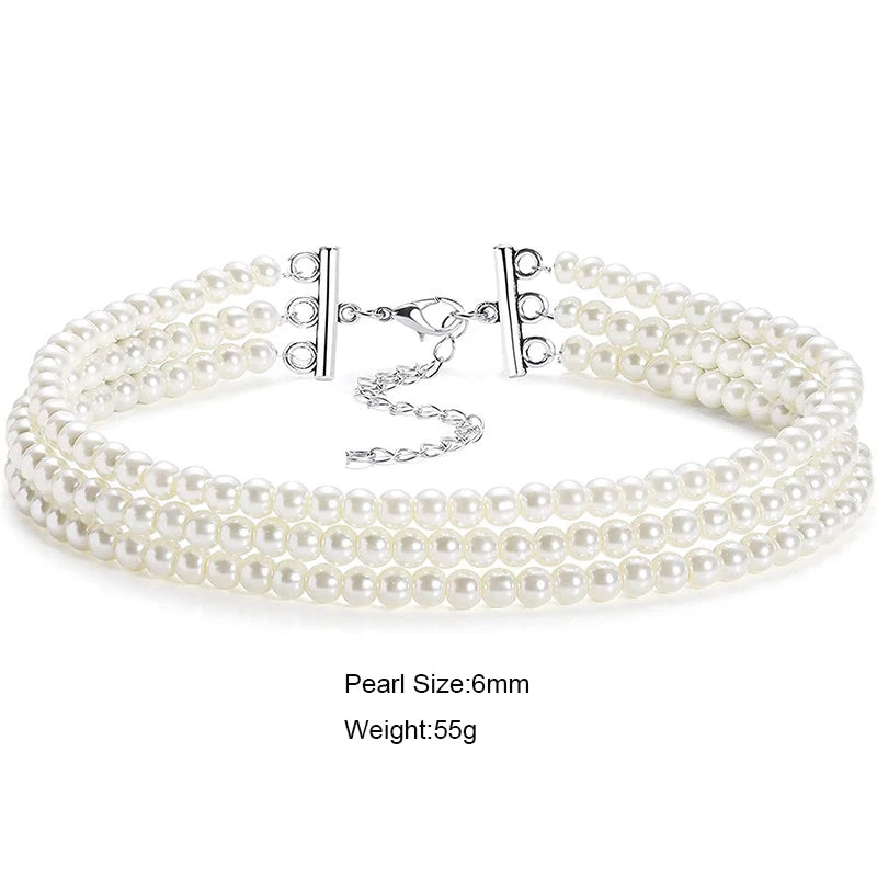 Pearl Collar Choker | Layered Rows | White
