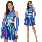 Holographic 3-Piece Set | Crop Top, Skirt & Gloves