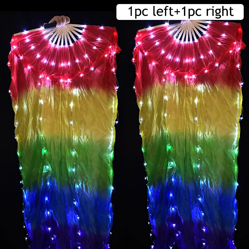 LED Belly Dance Fans - 1.5M Lace Performance Fans with Lights (Pair)