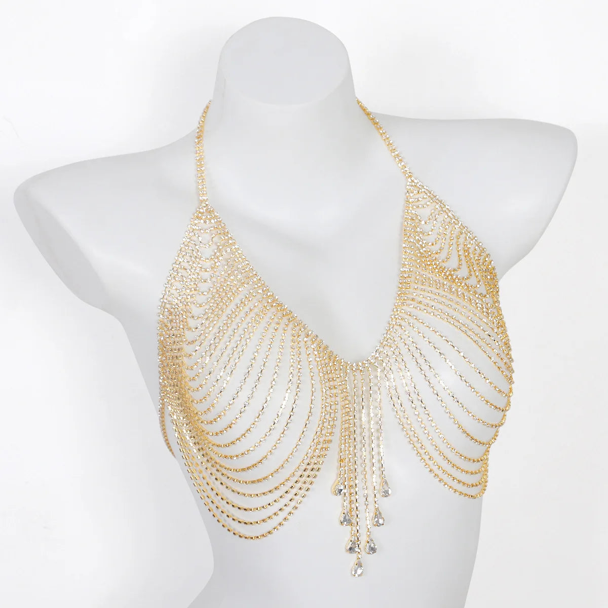 Rhinestone Tassel Chest Chain | Water Drop Body Jewelry