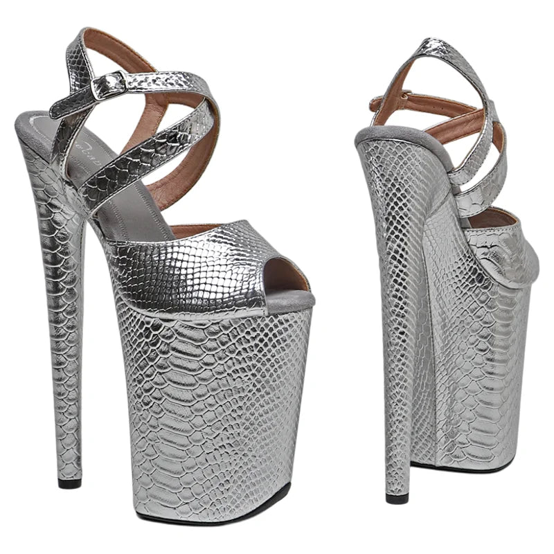 9-Inch Snakeskin Platform Slipper Sandals - Exotic High Heel Performance Shoes