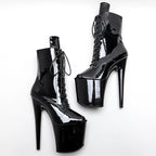 8-Inch Patent Ankle Boots - Open Toe Lace-Up Dance Boots