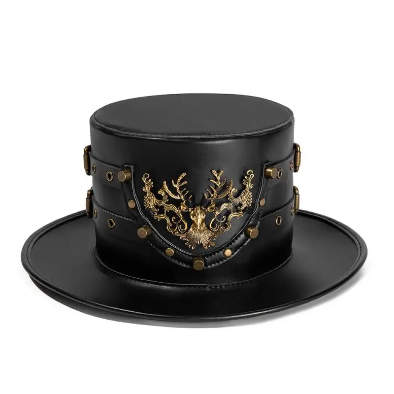 Steampunk Top Hat | Faux Leather | Deer Emblem