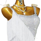 Crystal Tassel Latin Dance Dress with Accessories Set — White