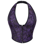 Gothic Halter Corset Top | Floral Jacquard | Zip Front