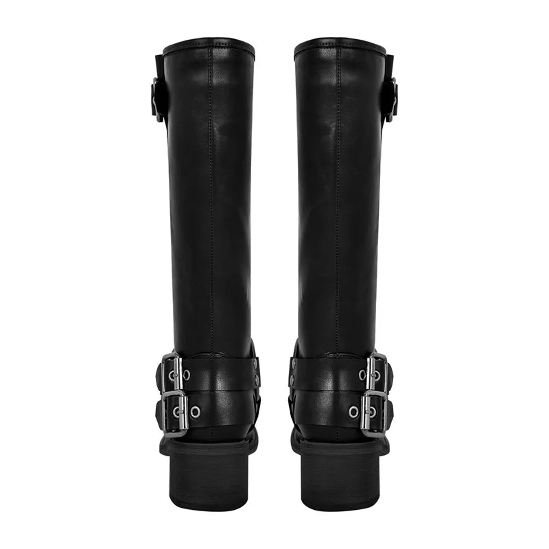 Gothic Moto Boots | Buckle Detail | Block Heel