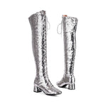 Glitter Sequin Over-the-Knee Boots | Lace-Up | 6cm Block Heel