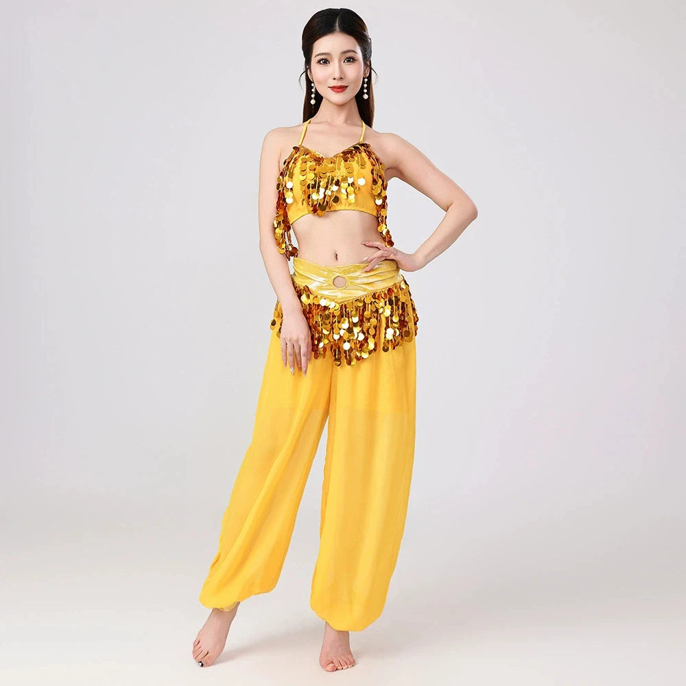 Belly Dance Harem Set | Sequin Halter Top & Chiffon Pants
