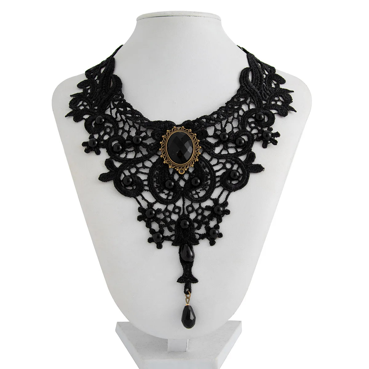 Gothic Lace Collar Necklace | Gem Pendant