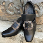 Victorian Buckle Court Shoe | Block Heel | Black, Beige, Grey & Blue