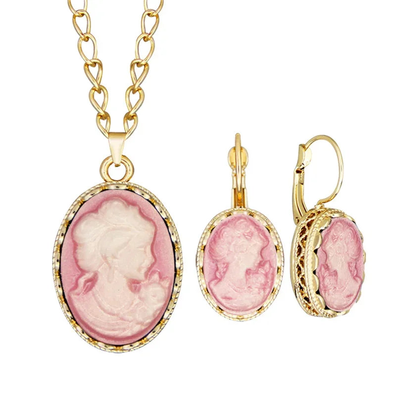 Cameo Jewelry Set | Necklace & Earrings | 6 Colors