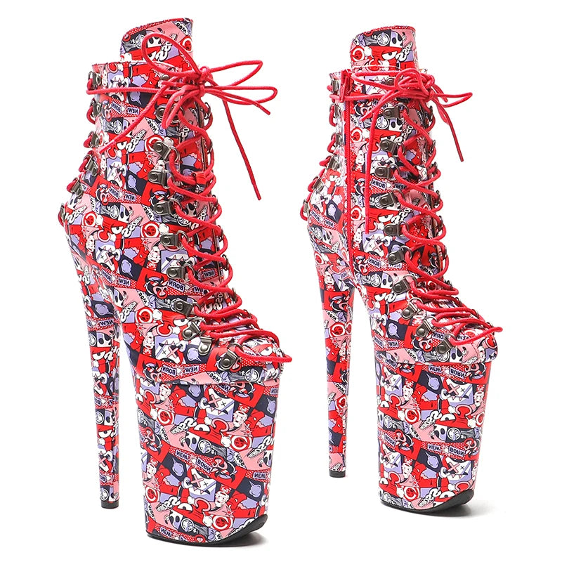 Red Platform Ankle Boots 23cm - Ultra High Heels for Pole Dance