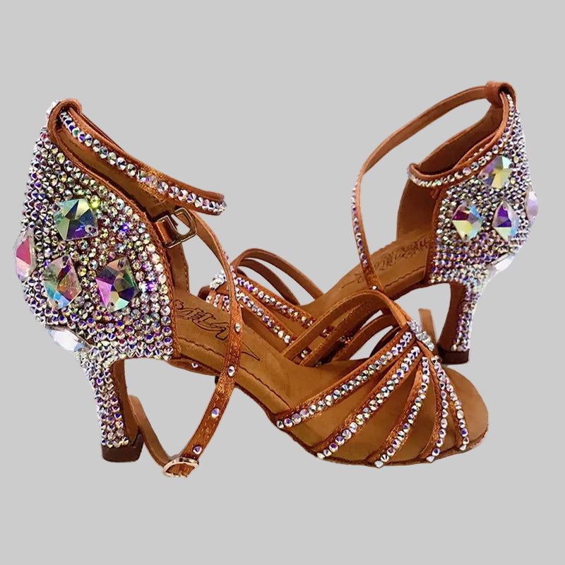 Dazzling Rhinestone Latin Dance Shoes - Custom Heel Heights & Soft Sole (Satin Upper)