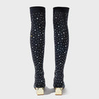 Rhinestone Stretch Sock OTK Boots | Block Heel | Pointed Toe