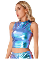 Metallic Mock Neck Crop Top | Rave Festival Tank