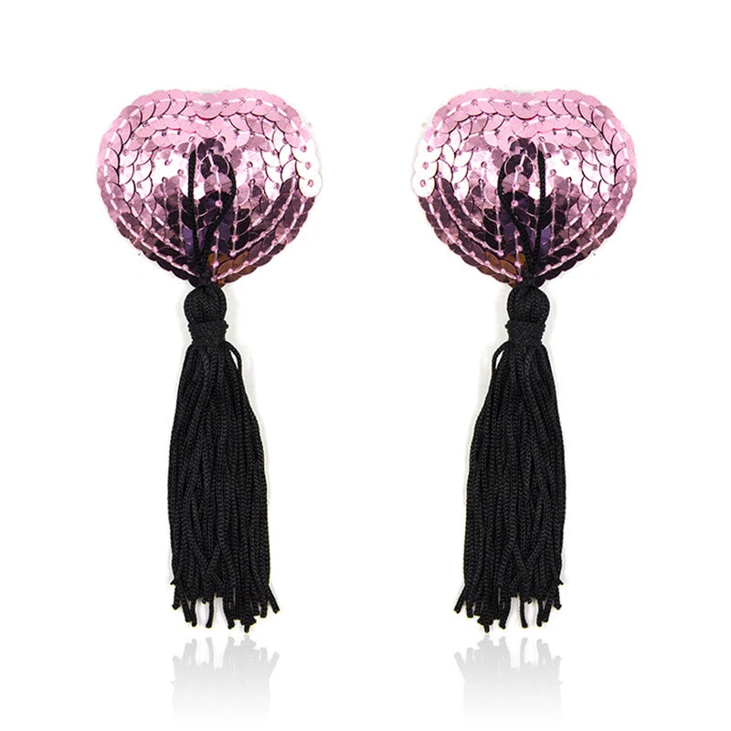 Sequin Heart Pasties with Tassels | Nipple Covers