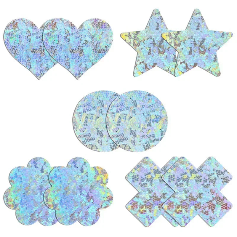Glitter Pasties Nipple Covers - 5 Pairs, Assorted Shapes for Performers