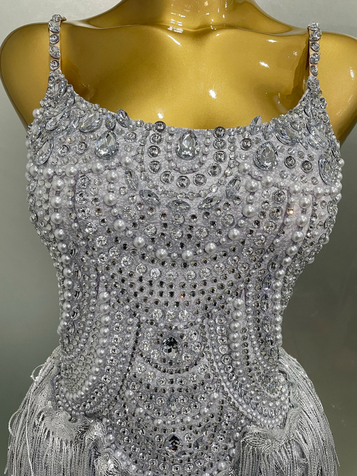Rhinestone Pearl Tassel Bodysuit | Stage & Party | S–XL